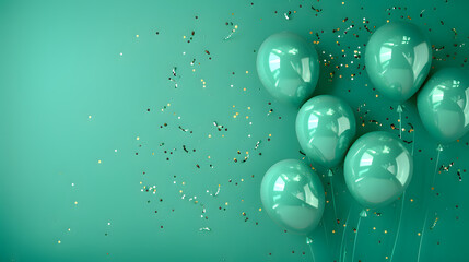 Turquoise green balloons composition background - Celebration design banner