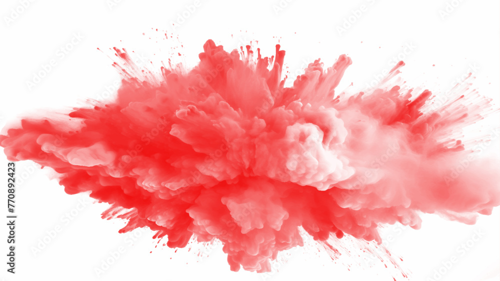 Bright red holi paint color powder festival explosion burst isolated white background. Bright red holi paint color powder festival explosion burst isolated white background.