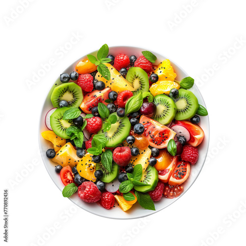 Colorful assorted fresh fruit platter on white background