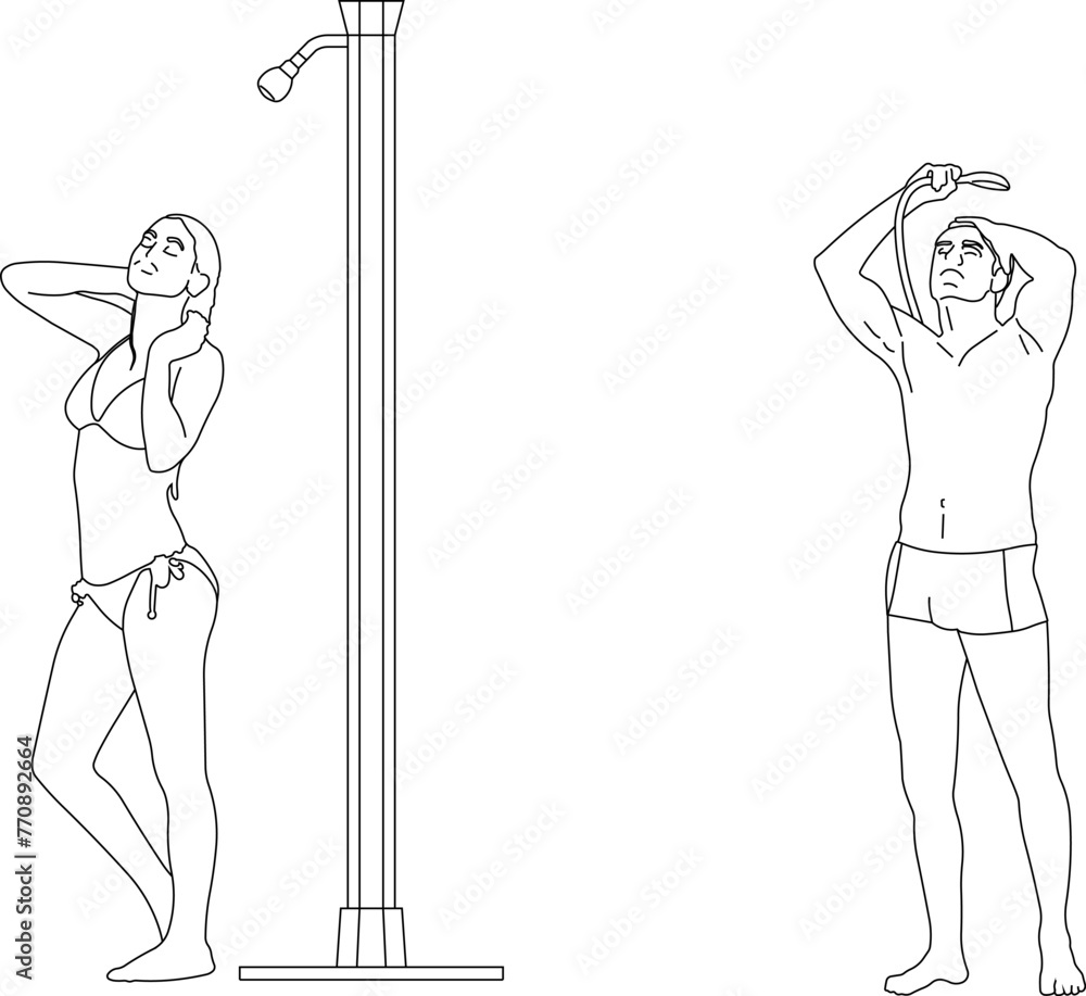Sketch vector illustration design of people taking a shower