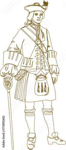 Sketch vector illustration design of royal aristocrats in traditional clothes
