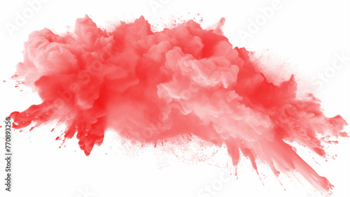 Bright red holi paint color powder festival explosion burst isolated white background. 