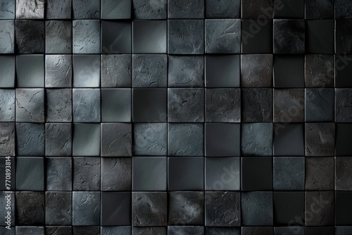 Dark gray background with a grid of squares made from smooth, shiny stone tiles