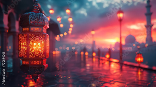 enchanting eid el feter sunset lanterns photo