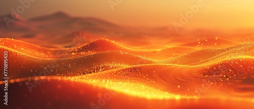 Desert mirage, heatwave abstract, wide view, shimmering golds for a mystical background , 3D render photo