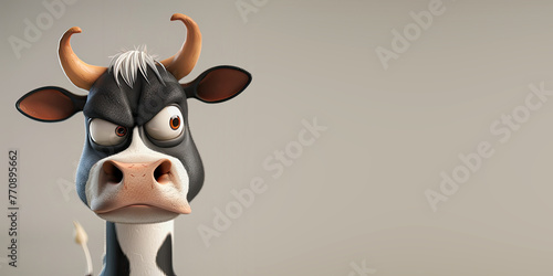 Cute Cartoon Angry Cow Character with Space for Copy © JJAVA