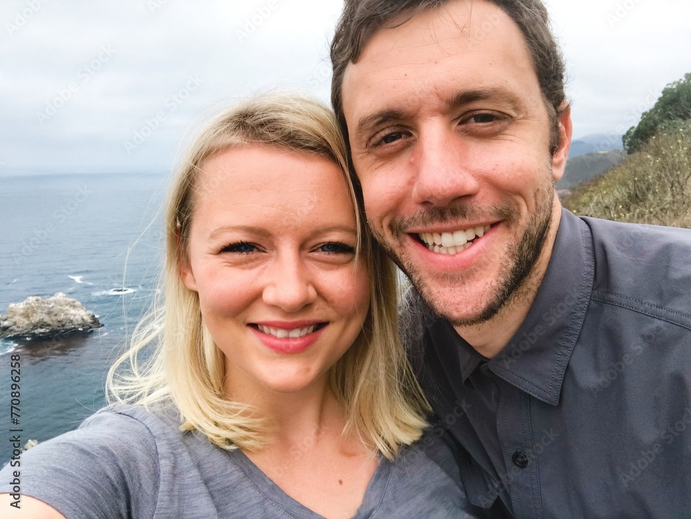 Real Selfie of Happy Relaxed Couple Traveling Road Trip Style Real Selfie of Happy Relaxed Couple Traveling Road Trip Style