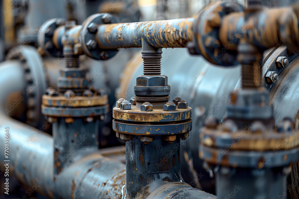 Industrial Pipes and Valves Closeup Detail Shot