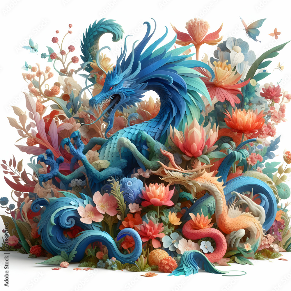 3D flat icon as Floral Fantasy as Imaginative watercolor scene of fantastical flowers and mythical creatures in watercolor floral theme with isolated white background ,Full depth of field, high qualit