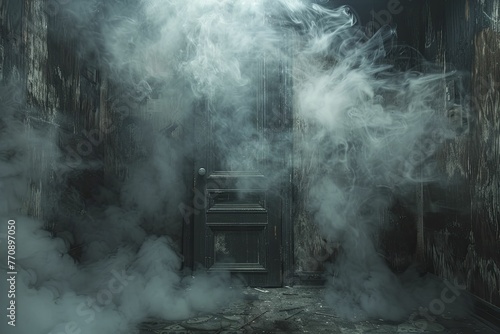 Smoke seeping through a locked door  dark background  indicating that no one is safe from harm.