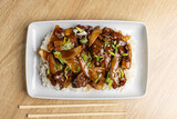 Delicious plate of mongolian beef