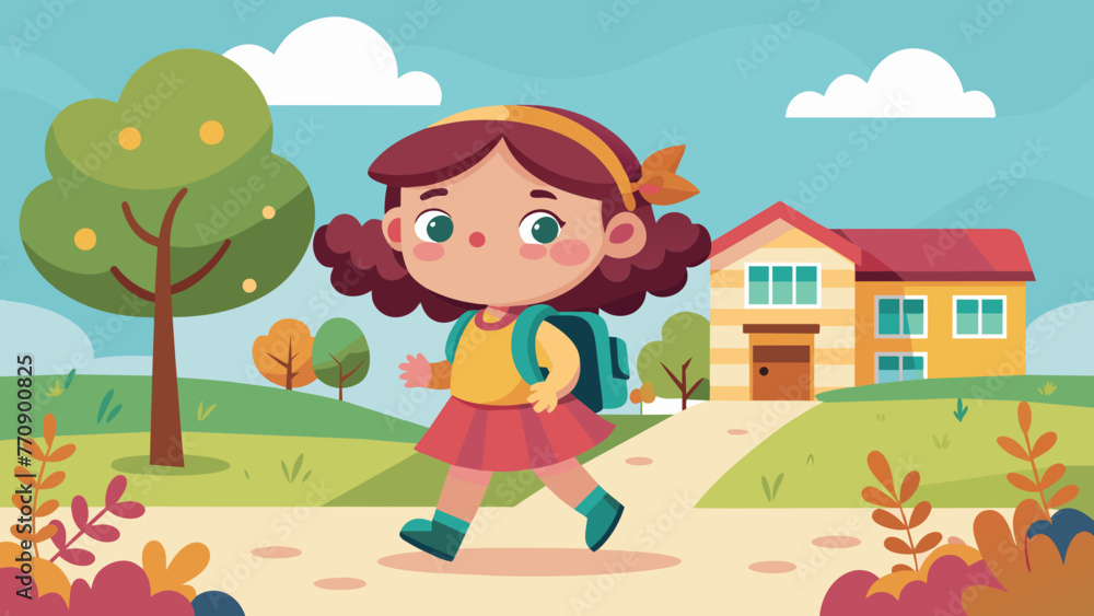 a vector illustration of a little girl going to sc a vector illustration of a little girl going to sc
