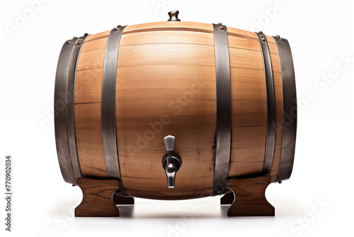 Oak wood wine barrel, Wine Barrel on its Side Isolated on White Background