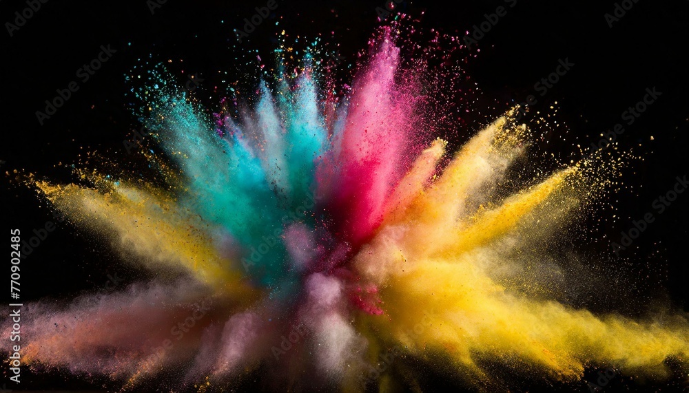 Explosion of colored powder on black background - obrazy, fototapety, plakaty 