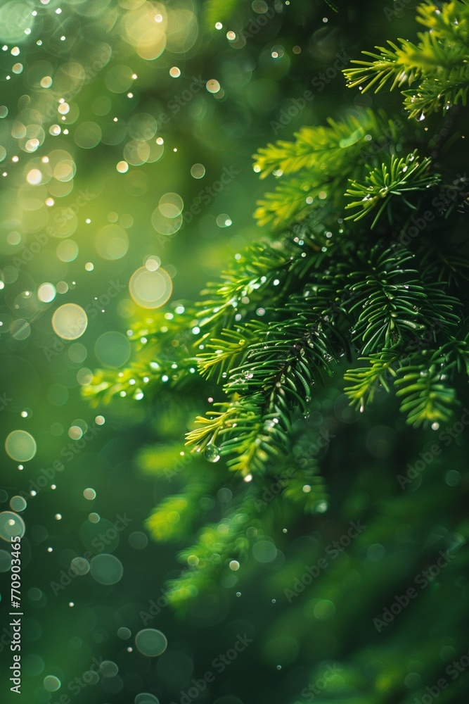 Soothing raindrops, macro lens, blurred greenery abstract, for calming wallpaper , vibrant