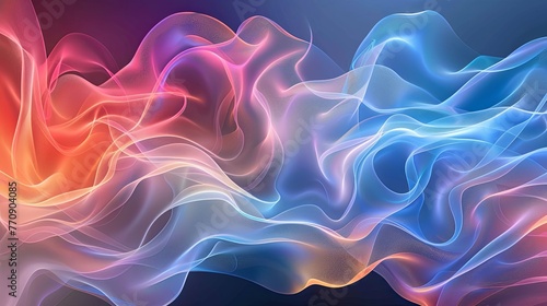 Abstract flowing waves of blue and pink colors on a dark background