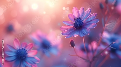   A tight shot of a flower bouquet with softly blurred lights in the backdrop and a central, slightly blurred light © Wall
