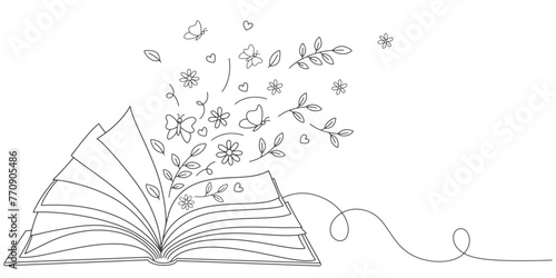 book with nature ornament line art style vector illustration