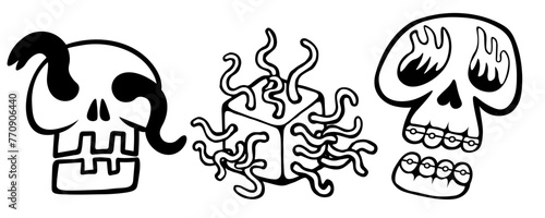 set of doodle icons elements in vector.teenage subcultural objects.line art for stickers, print, app, design, web site, label, poster, postcard