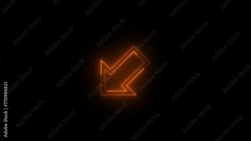 Neon glowing brown color down left direction arrow icon animation black background Neon glowing brown color down left direction arrow icon animation black background