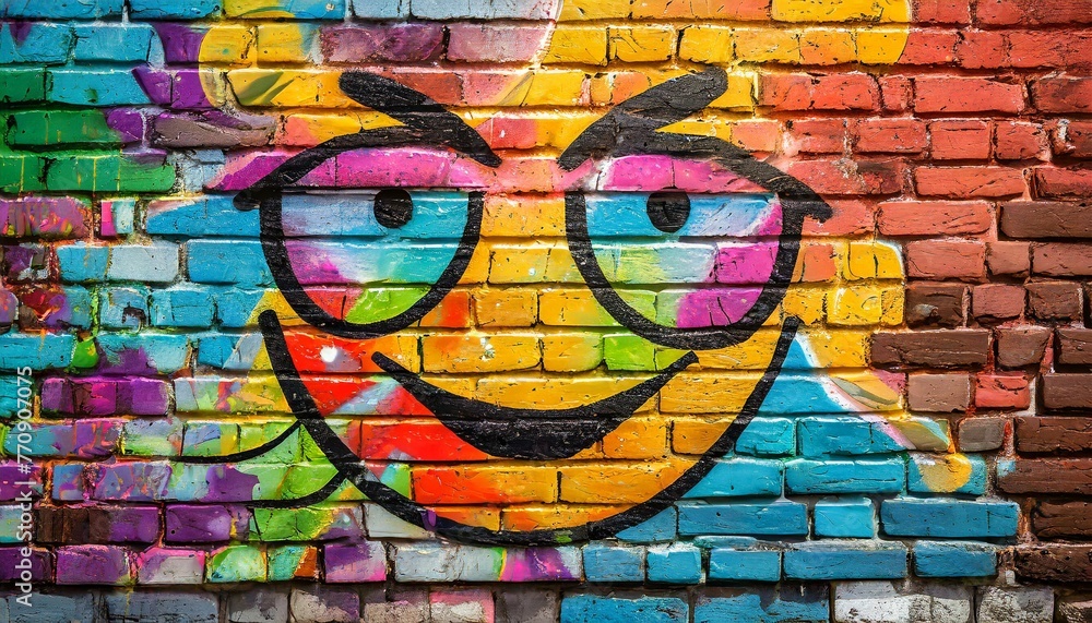 Naklejka premium Colorful graffiti on the brick wall as face