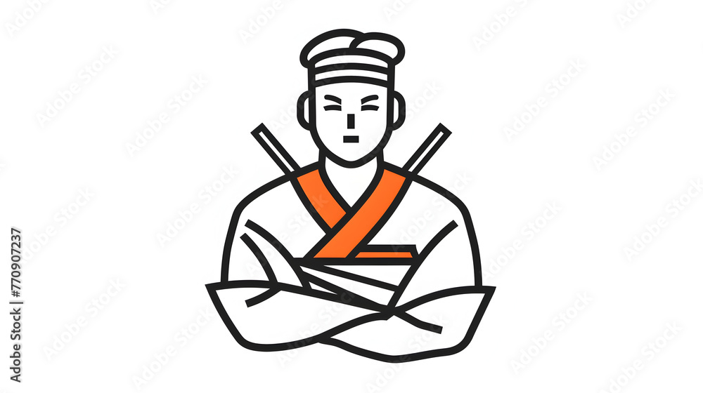 icon-like line drawing of a sushi chef with arms crossed icon-like line drawing of a sushi chef with arms crossed
