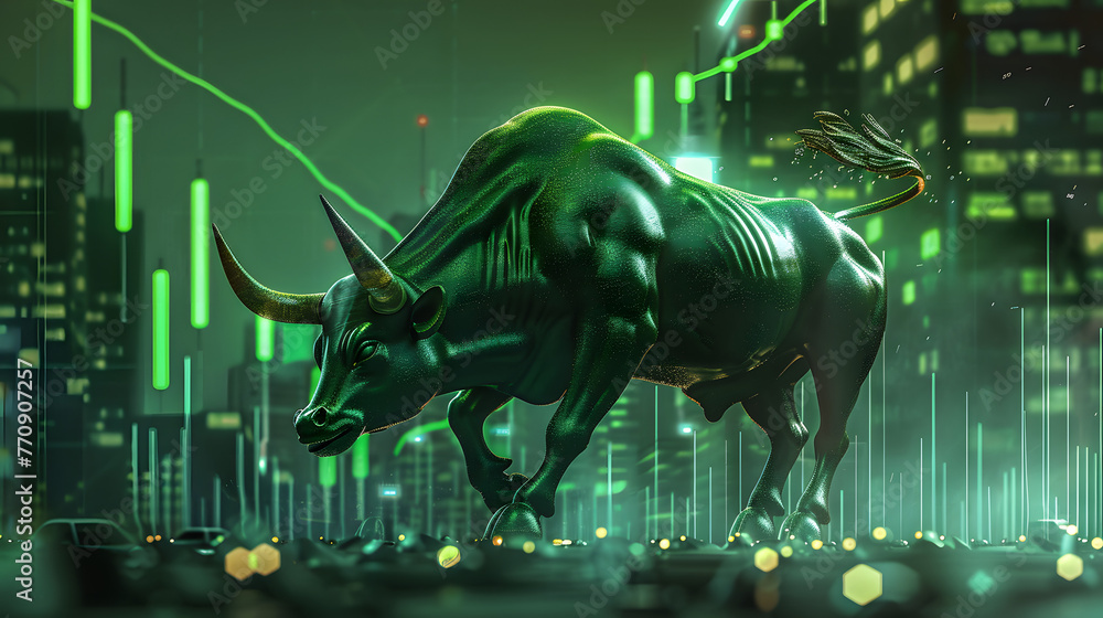 Bull run or bullish market trend in crypto currency or stocks. Trade exchange background