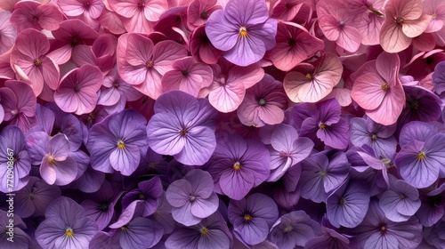   A wall of purple and pink flowers, filled with clusters of similar-hued blooms in the midst © Wall