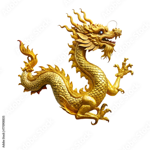 Chinese dragon flying over clouds isolated on white background