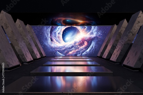 3d Render, Scifi Landscape Futuristic post apocalyptic scenario with abstract alien landscape. Glass object.