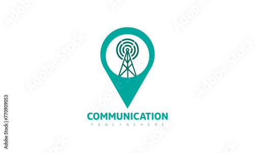 Communication vector logo. Communication button icon with circle.