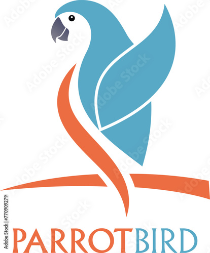 Modern and simple parrot bird with orange and blue color logo. Abstract emblems  design concepts. 