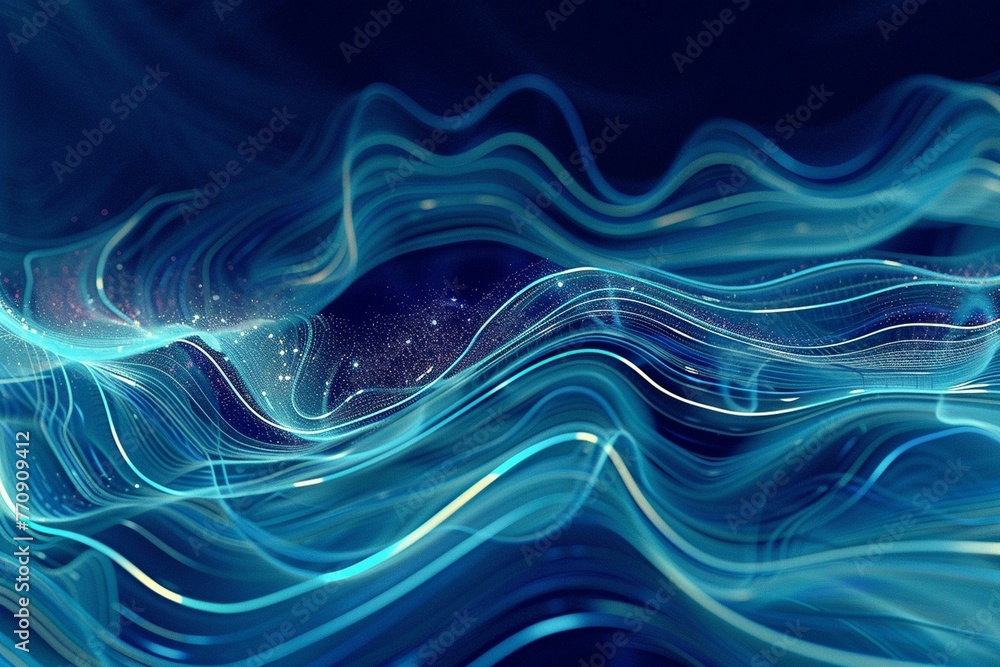 Fototapeta premium Rtificial Intelligence Abstract Background. Technology Digital Illustration With Blue Line Flow. Motion Graphic Futuristic Element.