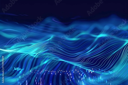 Rtificial Intelligence Abstract Background. Technology Digital Illustration With Blue Line Flow. Motion Graphic Futuristic Element. photo