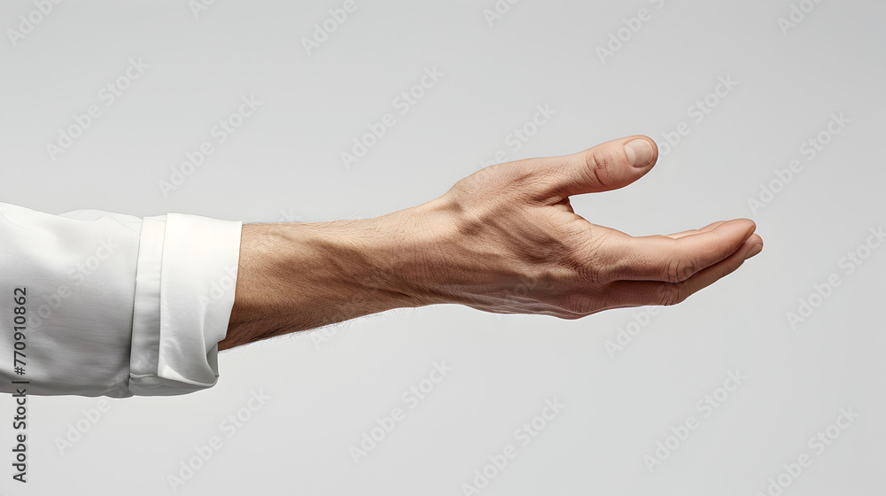This is a photo of an arm stretched out to the screen with an almost white skin tone against a pure white background This is a photo of an arm stretched out to the screen with an almost white skin tone against a pure white background