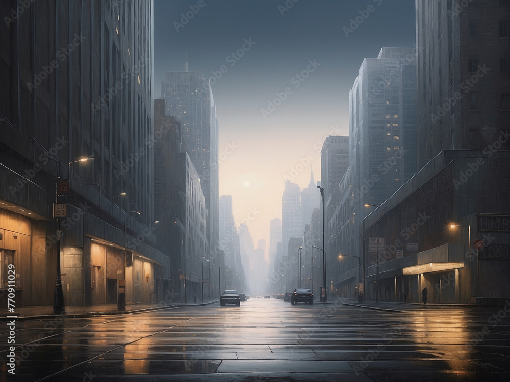 Future cityscapes at dusk