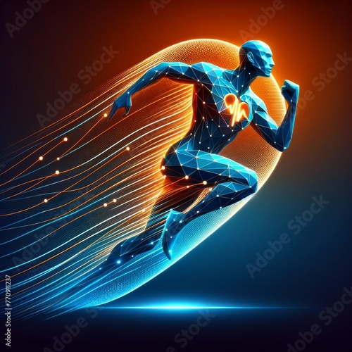 Digital runner with flowing lines photo