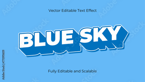 Blue Sky Name, Long Shadow Text Effect. Vector editable text effect