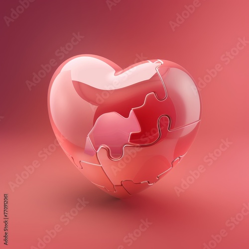 Floating Glass Heart Puzzle in Red and Pink Tones photo