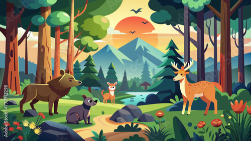 forest scene with various animals 1 illustration