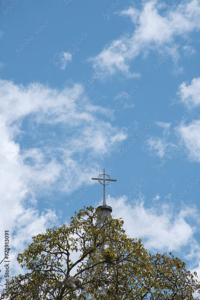 Church Tower Cross: Serene Skyline Church Tower Cross: Serene Skyline