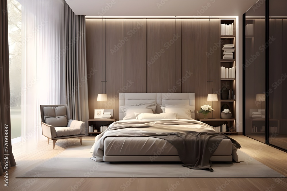 Fototapeta premium Sophisticated 3D Luxury Bedroom in Taupe HD