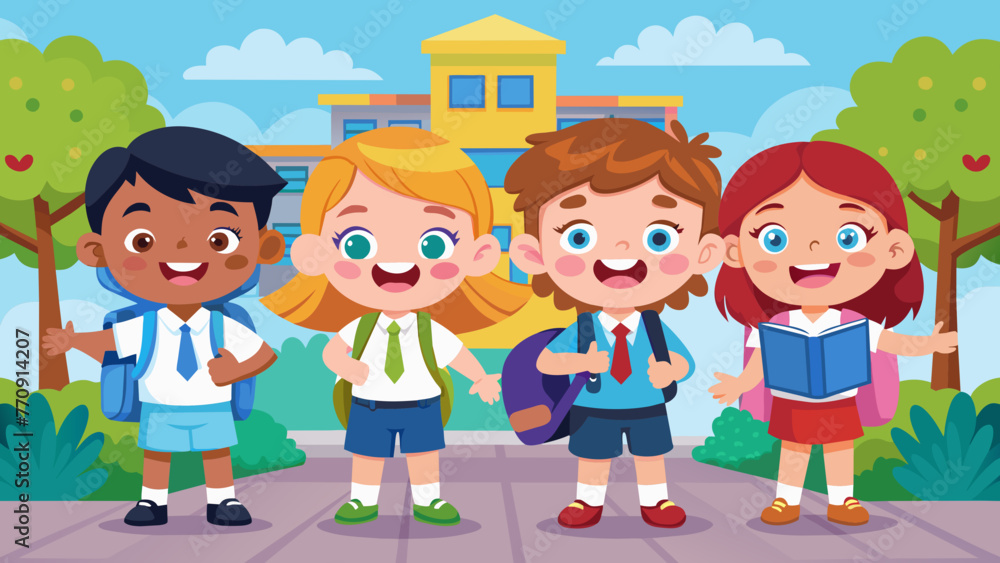 illustration of happy cartoon school children