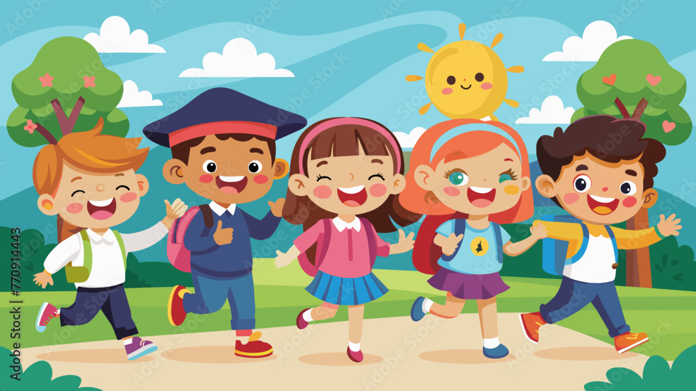 illustration of happy cartoon school children illustration of happy cartoon school children