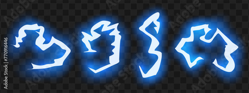 Cartoon animation of a lightning bolt. Blue glowing thunderbolt. Vector illustration.