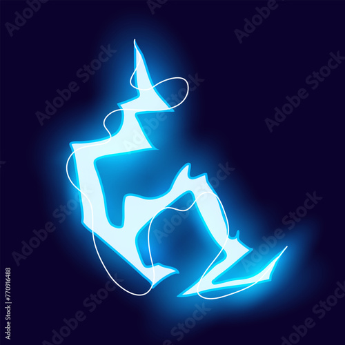 Cartoon animation of a lightning bolt. Blue glowing thunderbolt. Vector illustration.
