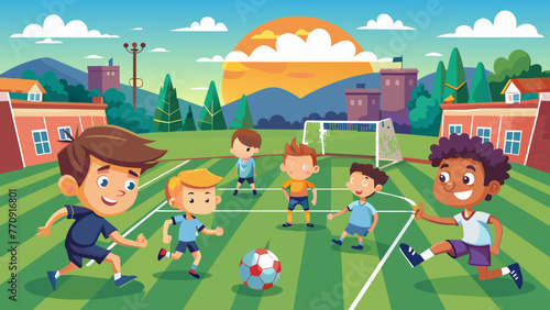 kids soccer game boys playing soccer football on