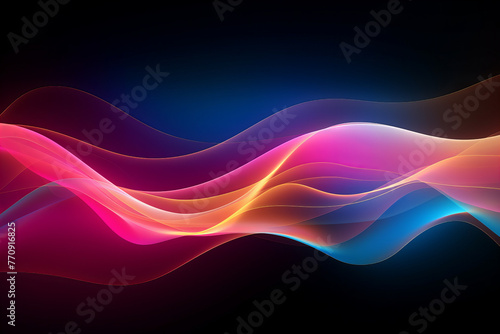 Data transfer technology concept wallpaper texture background banner panorama illustration - Abstract futuristic with gold blue pink glowing neon moving high speed wave lines