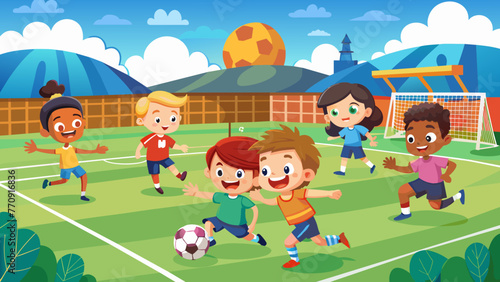 kids soccer game boys playing soccer football on