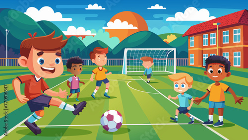 kids soccer game boys playing soccer football on